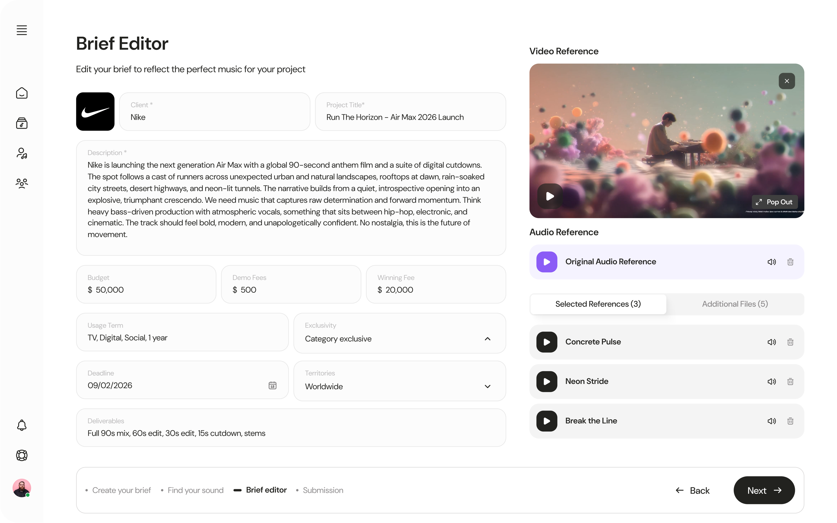 Screenshot of Smart Brief Builder feature